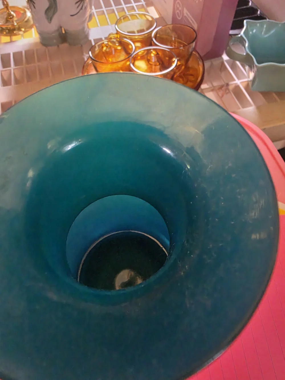 AT-1 Vintage Alexander Julian Handblown Frosted Textured Teal Vase